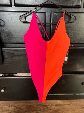 Fashion Nova Two-Tone Pink and Orange One-Piece Swimsuit